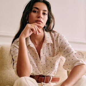 Sezane Tomboy Shirt Ecru / Blue Dots - Size 0 / 32